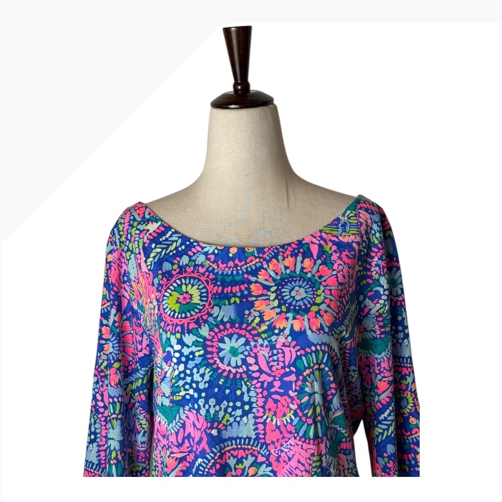 Lilly‎ Pulitzer Bay Dress Women Large Blue Pink No Prob Llama Cutout Back Boho - Picture 4 of 12